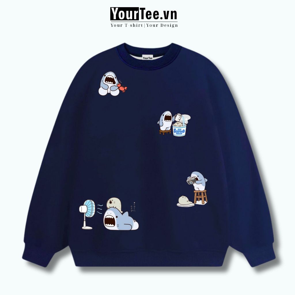 [ÁO SWEATER CÁ MẬP CHILL CHILL] Áo Sweater Nỉ Lót Bông Cotton 350 GSM ĐẸP In CÁ MẬP CHILL Có Hộp + YT New 12