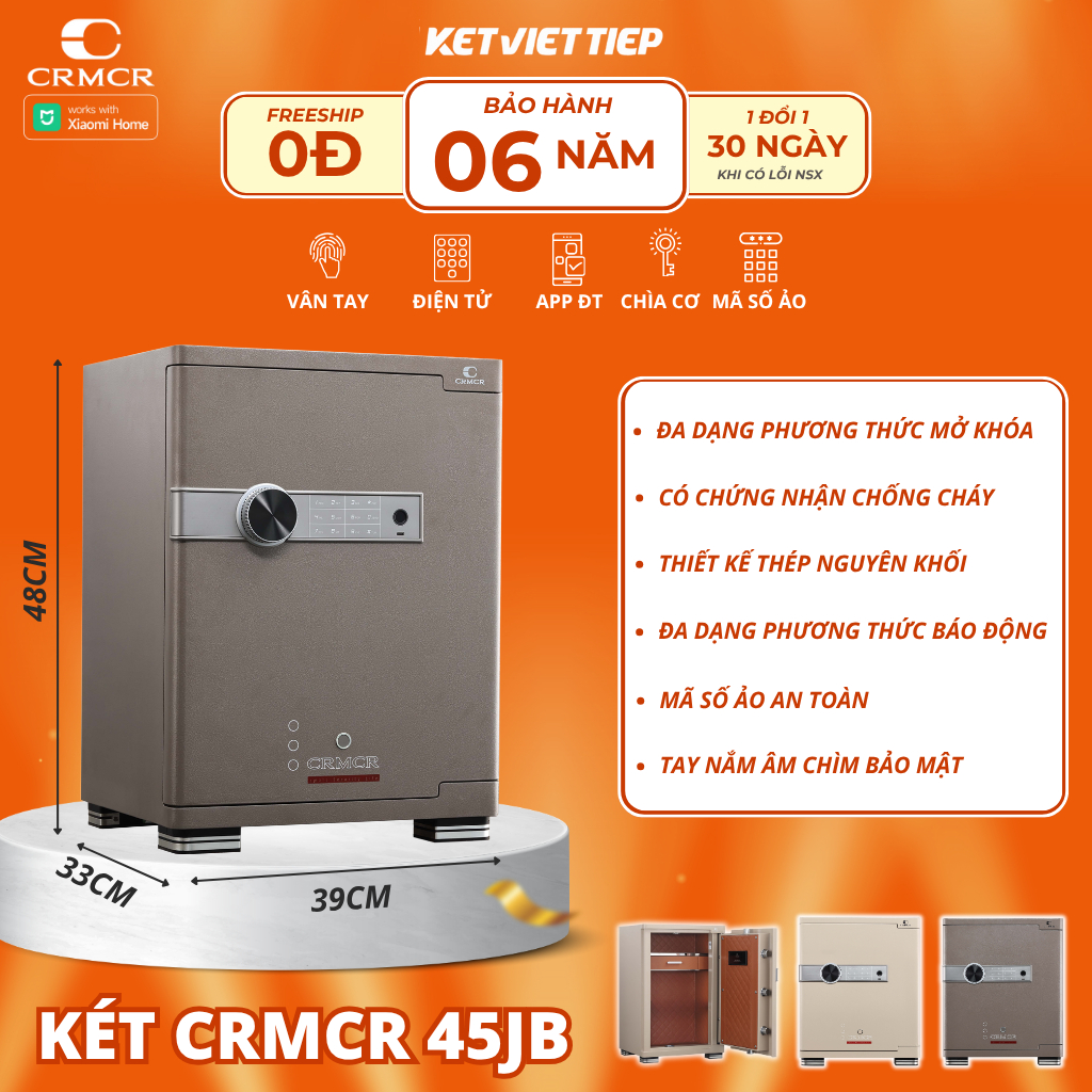 [BH 6 NĂM] Két Sắt Xiaomi CRMCR 45JB Nặng 56KG Chống Cháy Kết Nối APP Xiaomi Home