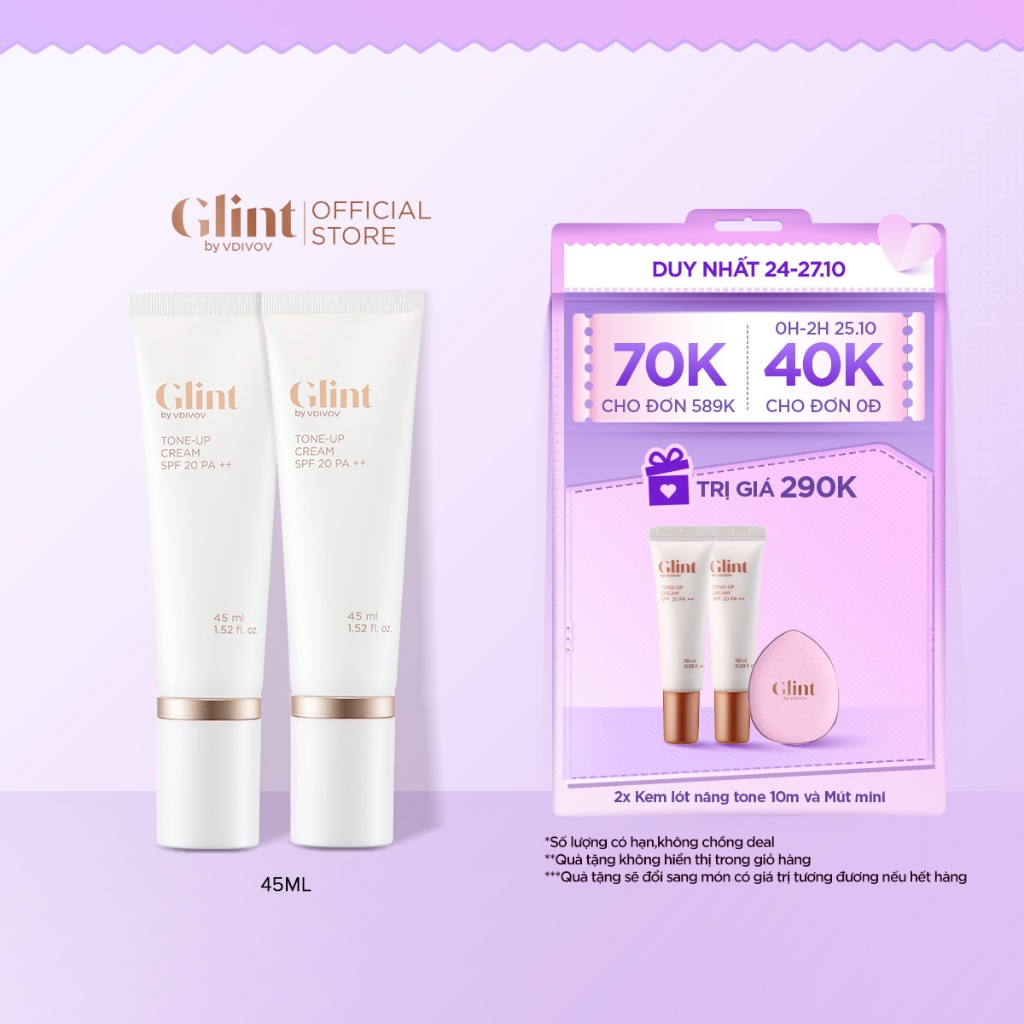 [Glint By VDIVOV Official] Combo x2 Kem nâng tông Glint 45ml SPF20 PA++ ...