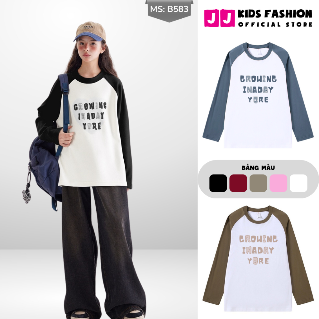 Áo Thun Dài Tay Xuân Thu Cho Bé Trai, Bé Gái In Hình Năng Động, Cổ Tròn | JJ Kids Fashion