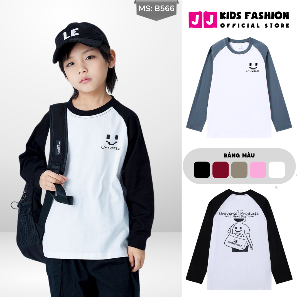 Áo Thun Dài Tay Xuân Thu Cho Bé Trai, Bé Gái In Hình Năng Động, Cổ Tròn B566 | JJ Kids Fashion