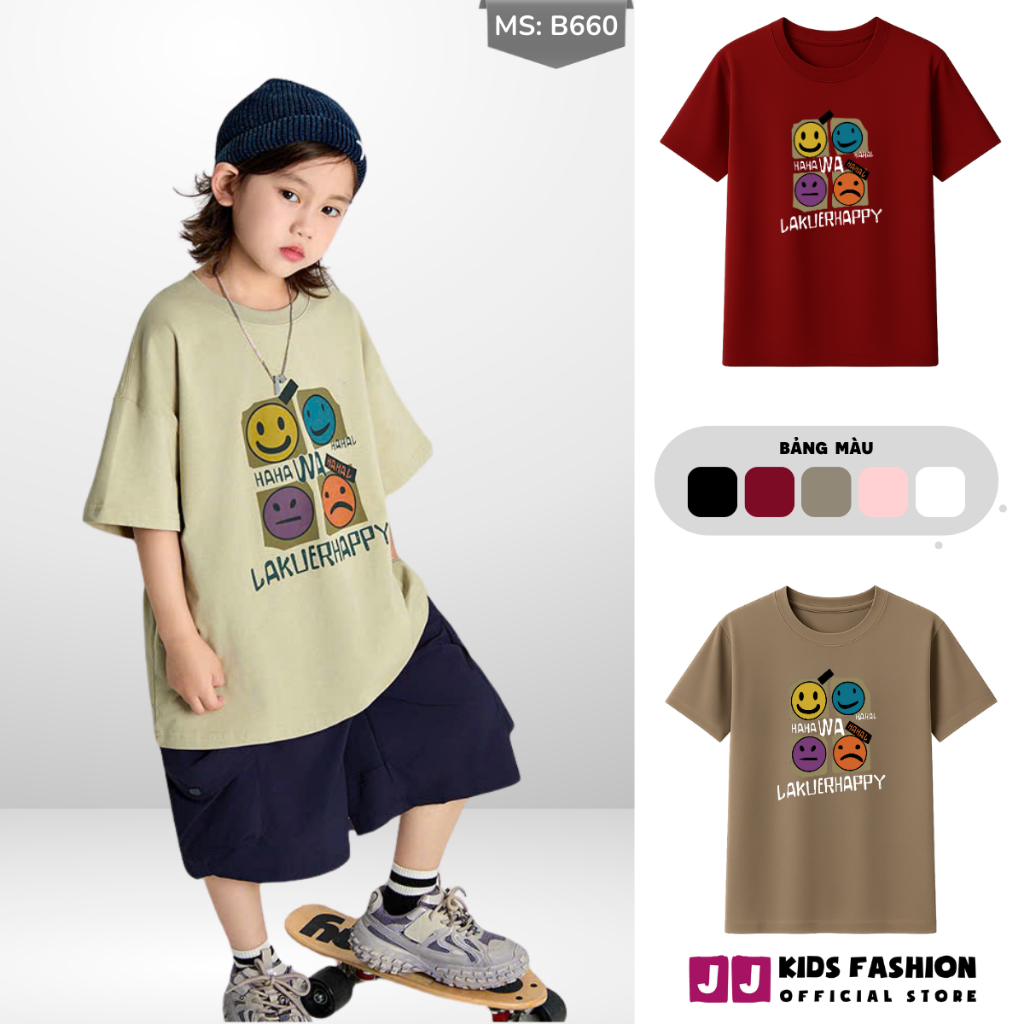 Áo Thun Ngắn Tay Mùa Hè Cho Bé Trai, Bé Gái In Hình Năng Động, Cổ Tròn B660 | JJ Kids Fashion