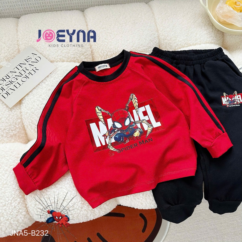 Bộ cotton thu đông dài tay bé trai in hoạ tiết siêu nhân, bộ cotton bé trai in siêu nhân dài tay