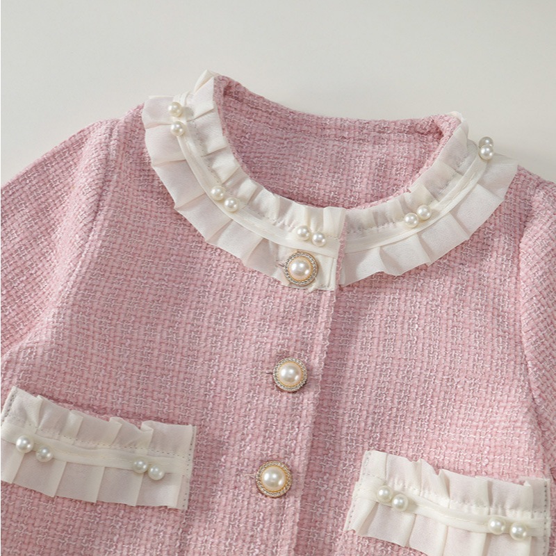 SET đồ bé gái Hania Kids gồm áo và chân váy xòe, màu hồng phong cách tiểu thư mặc đi học đi chơi