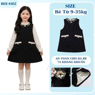 Váy Dạ Cho Bé Gái, Váy Cho Bé Gái Thiết Kế Tiểu Thư Kèm Nơ Nót Nỉ Nhung Mềm Mại Ấm Áp