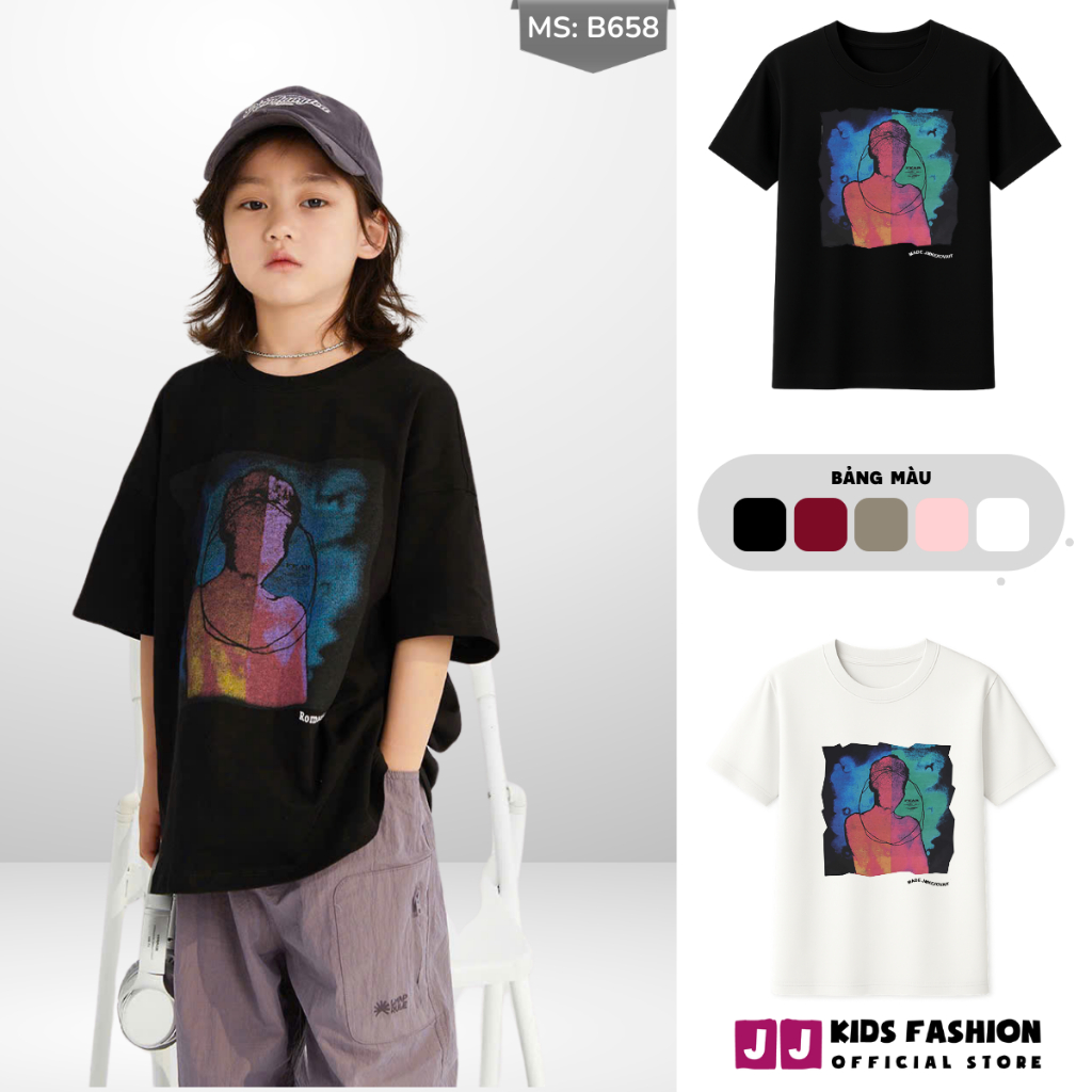 Áo Thun Ngắn Tay Mùa Hè Cho Bé Trai, Bé Gái In Hình Năng Động, Cổ Tròn | JJ Kids Fashion | B658