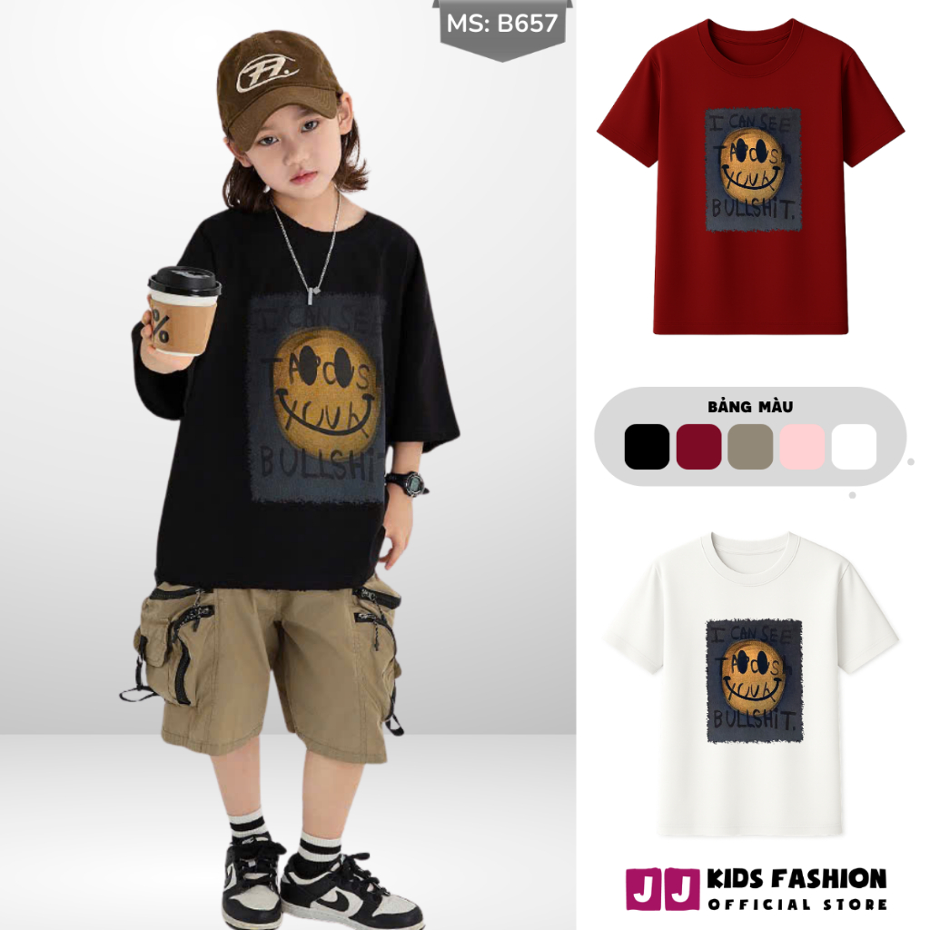 Áo Thun Ngắn Tay Mùa Hè Cho Bé Trai, Bé Gái In Hình Năng Động, Cổ Tròn B657 | JJ Kids Fashion