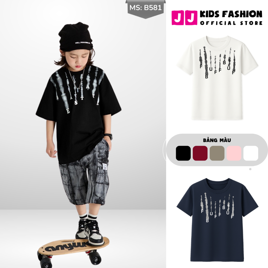 Áo Thun Ngắn Tay Mùa Hè Cho Bé Trai, Bé Gái In Hình Năng Động, Cổ Tròn B581 | JJ Kids Fashion
