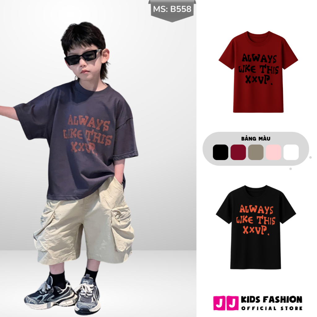 Áo Thun Ngắn Tay Mùa Hè Cho Bé Trai, Bé Gái In Hình Năng Động, Cổ Tròn B558 | JJ Kids Fashion