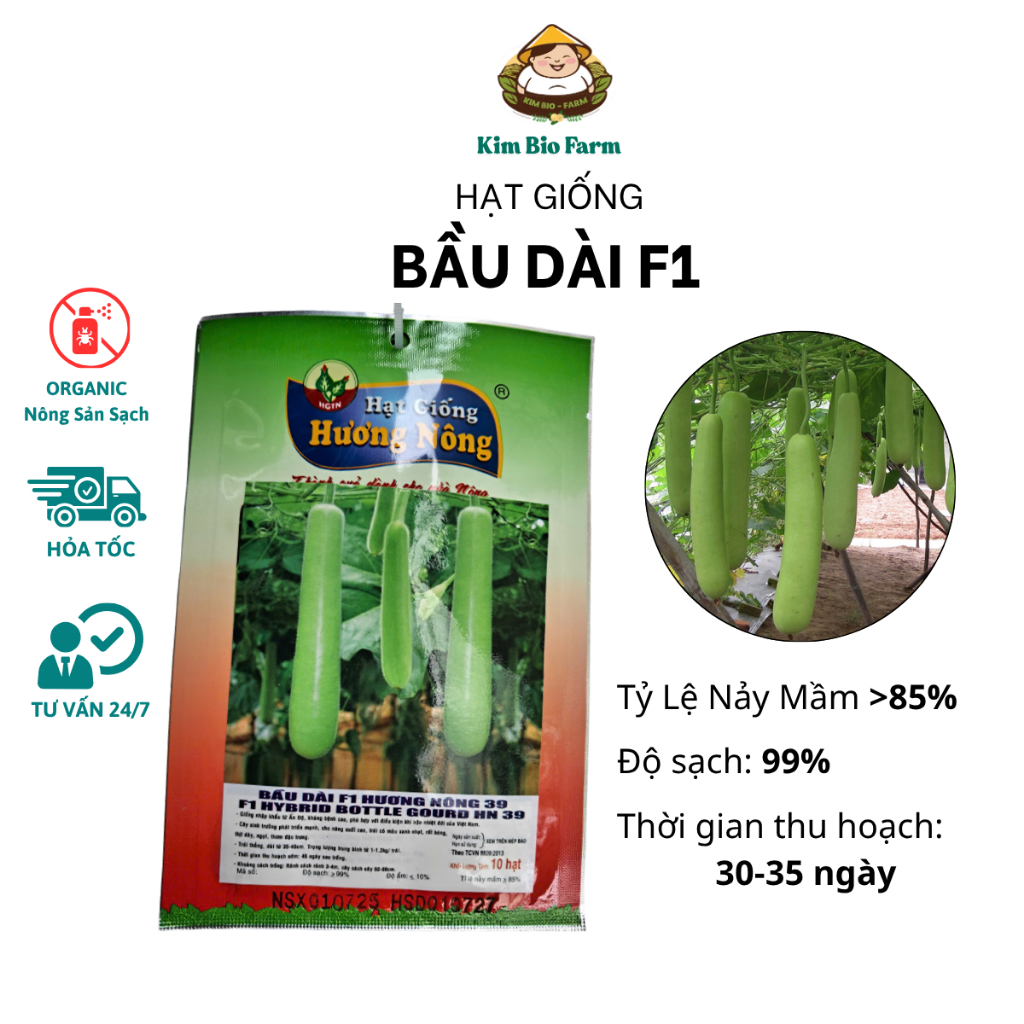 Hạt Giống Bầu Dài F1 Hương Nông - Tỉ Lệ Nảy Mầm Cao, Phát Triển Nhanh
