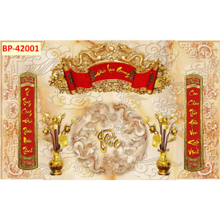 Tranh 3D dán tường Bàn thờ gia tiên VẢI LỤA KIM SA tặng keo +dụng cụ, KHÔ LỚN 2MX2M5 LL