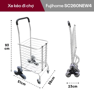 Xe kéo đi chợ leo cầu thang 8 bánh 40kg Fujihome SC260NEW4, xe đẩy hàng đi chợ siêu thị gấp gọn giỏ lên xuống
