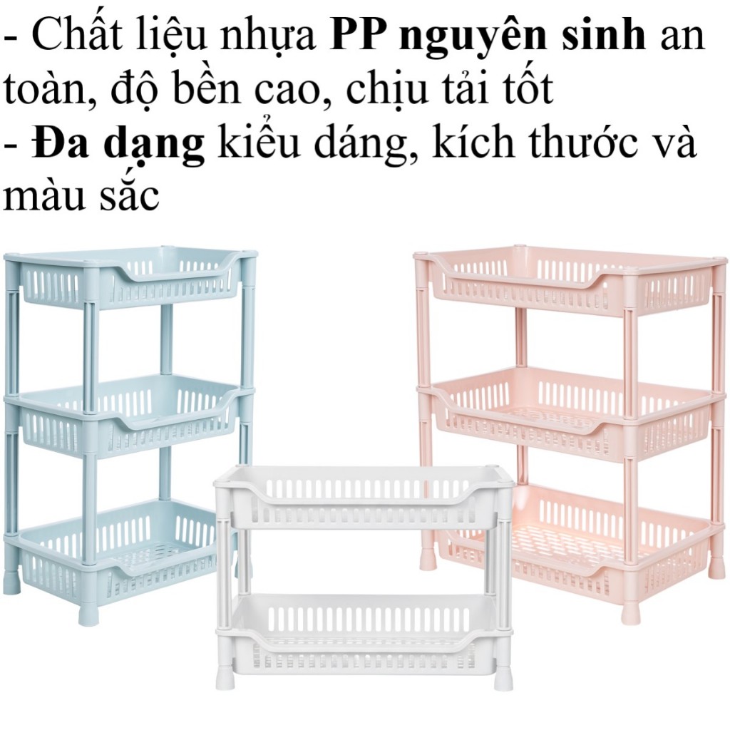Kệ chữ nhật 2, 3 tầng nhựa VIỆT NHẬT - Đựng đồ đa năng, nhà bếp, phòng tắm, gia vị, úp chén - 5538/9
