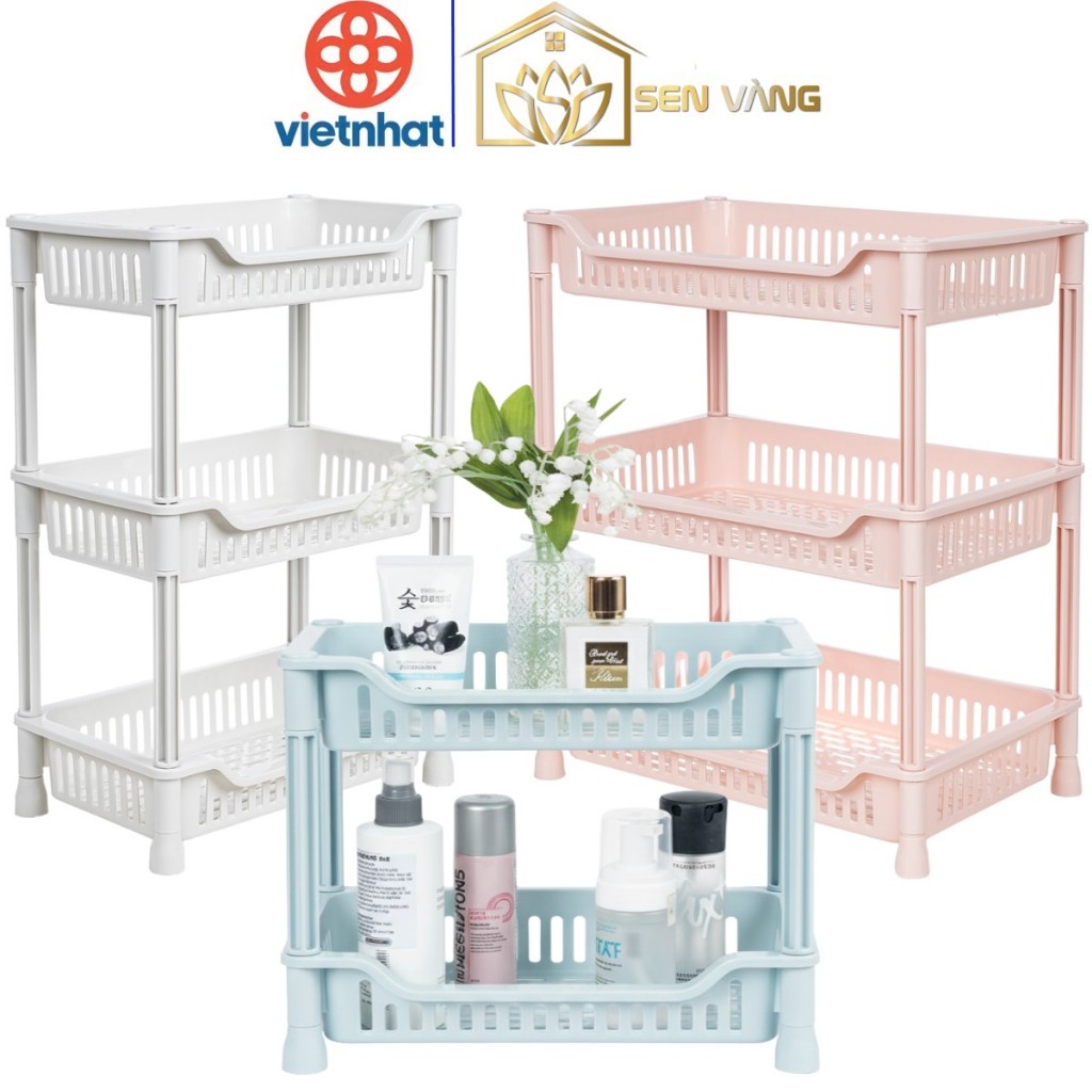 Kệ chữ nhật 2, 3 tầng nhựa VIỆT NHẬT - Đựng đồ đa năng, nhà bếp, phòng tắm, gia vị, úp chén - 5538/9