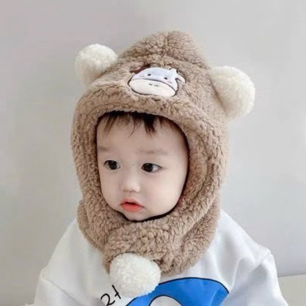 Mũ trùm đầu bảo vệ tai hình bò sữa cho bé - Nón giữ ấm tai bò