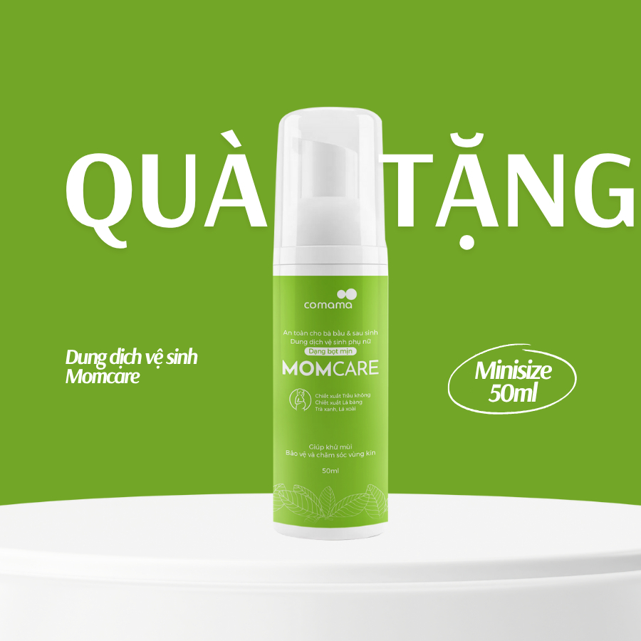 Dung dịch vệ sinh phụ nữ Momcare dạng tạo bọt sẵn thiên nhiên mẫu thử trial 50ml tiện lợi khi đi du lịch