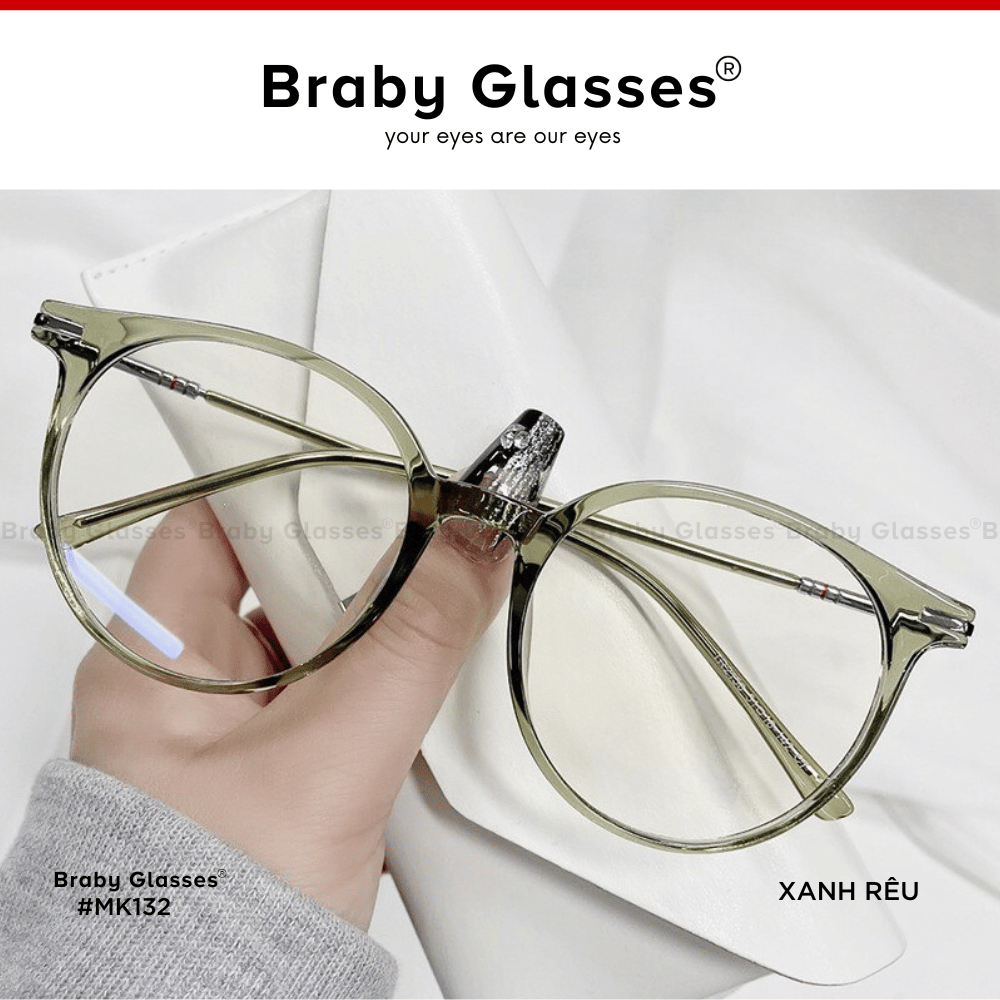 Gọng kính cận mắt tròn thời trang nam nữ Braby Glasses chất liệu nhựa dẻo TR90 basic và trẻ trung sang trọng MK132