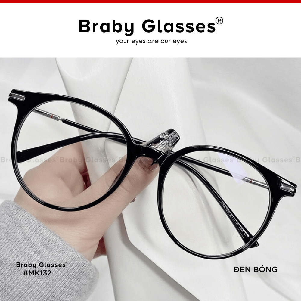 Gọng kính cận mắt tròn thời trang nam nữ Braby Glasses chất liệu nhựa dẻo TR90 basic và trẻ trung sang trọng MK132