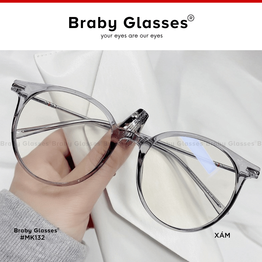 Gọng kính cận mắt tròn thời trang nam nữ Braby Glasses chất liệu nhựa dẻo TR90 basic và trẻ trung sang trọng MK132