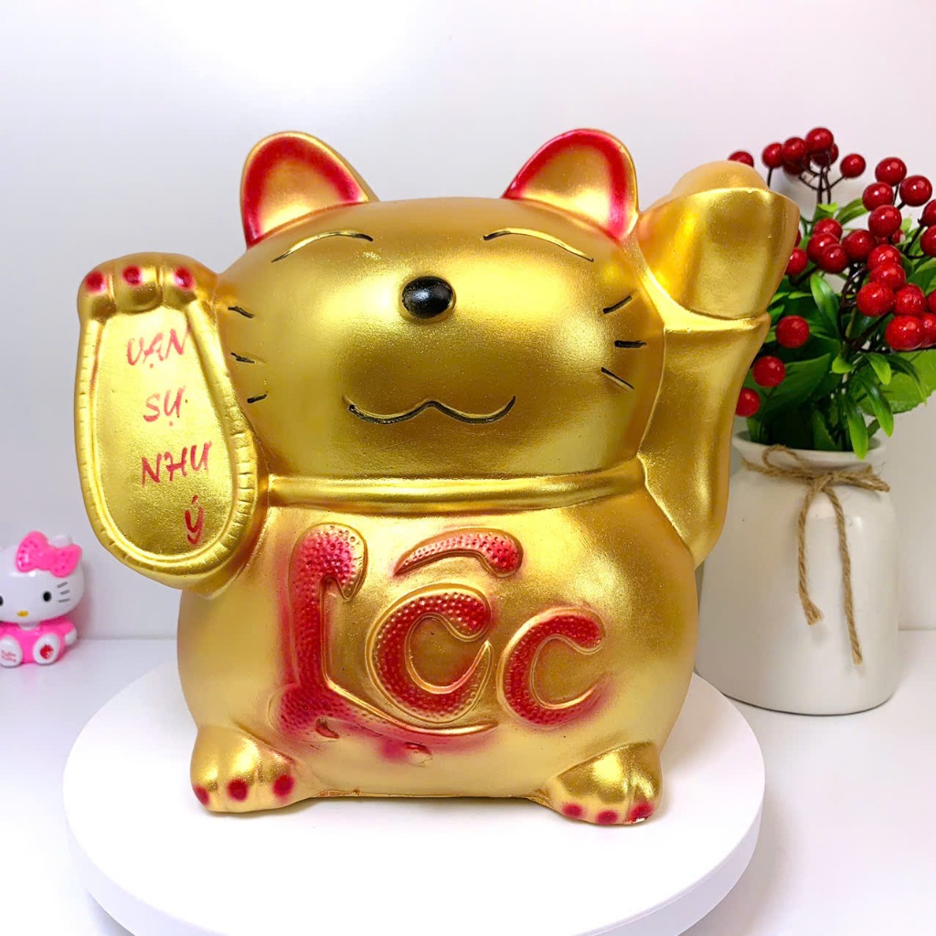 Heo đất lợn đất tiết kiệm Mèo Thần Tài Size To vàng đồng-ống tiết kiệm phong thủy LĐ9