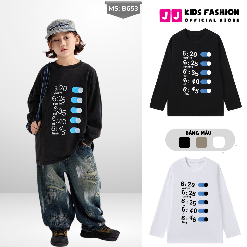 Áo Thun Dài Tay Xuân Thu Cho Bé Trai, Bé Gái In Hình Năng Động, Cổ Tròn | JJ Kids Fashion