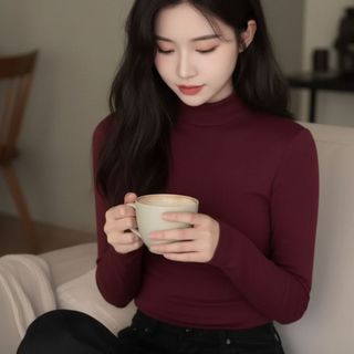 Áo giữ nhiệt nữ cổ lọ thấp tròn tay dài mùa đông chất bozip dày trắng đen nâu ôm body GN001