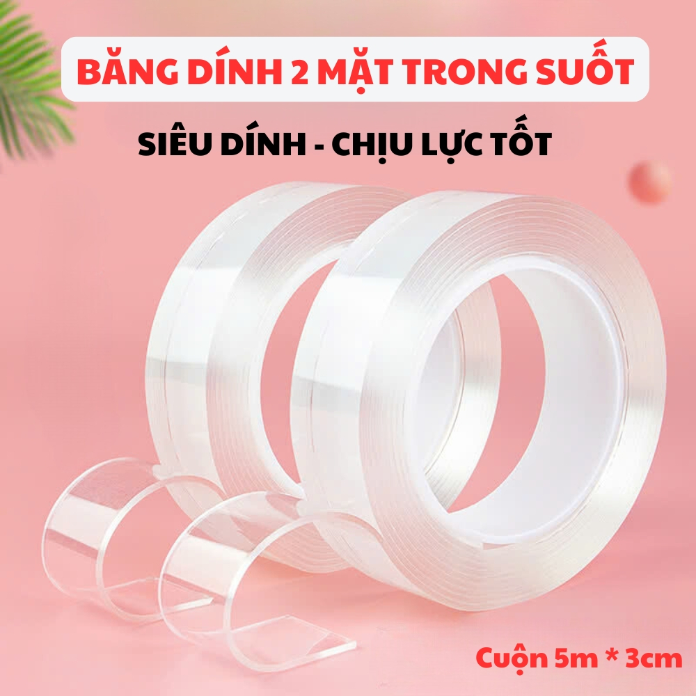 Băng Keo 2 Mặt Siêu Dính Nano Trong Suốt, Băng Dính Trong Dán Tường Dễ Tháo Gỡ Tiện Lợi 88127