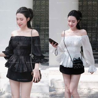 [A0.259] Áo Trễ Vai Chun Ngực Dáng Babydoll Tay Bồng Xoè 2 Màu Siêu Xinh