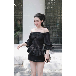 [A0.259] Áo Trễ Vai Chun Ngực Dáng Babydoll Tay Bồng Xoè 2 Màu Siêu Xinh