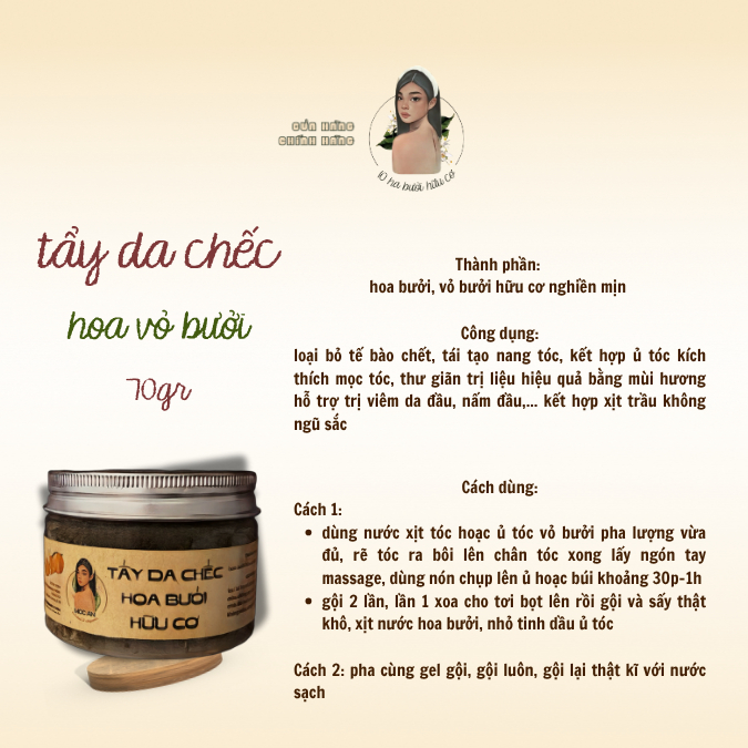 [𝟭𝟬𝗵𝗮 𝒃ư𝒐̛̉𝒊 𝒉𝒖̛̃𝒖 𝒄𝒐̛] tẩy da chếc HOA VỎ BƯỞI HỮU CƠ cho da đầu - nhẹ đầu sảng khoái