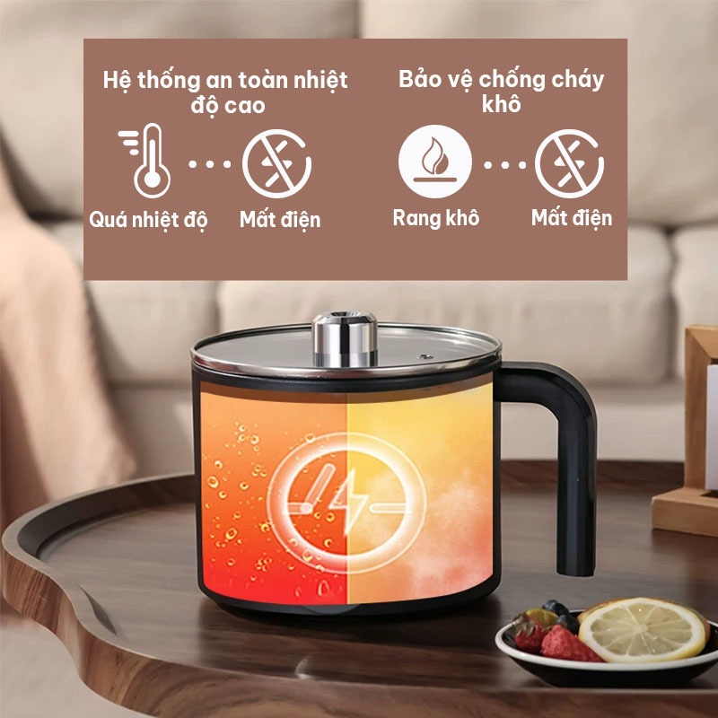 【Bảo hành 3 năm】- Nồi Lẩu Điện Đa Năng 1.8 Lít -Nồi Điện Nấu Mì Đa Năng Kèm Xửng Hấp -3 Mức Nhiệt