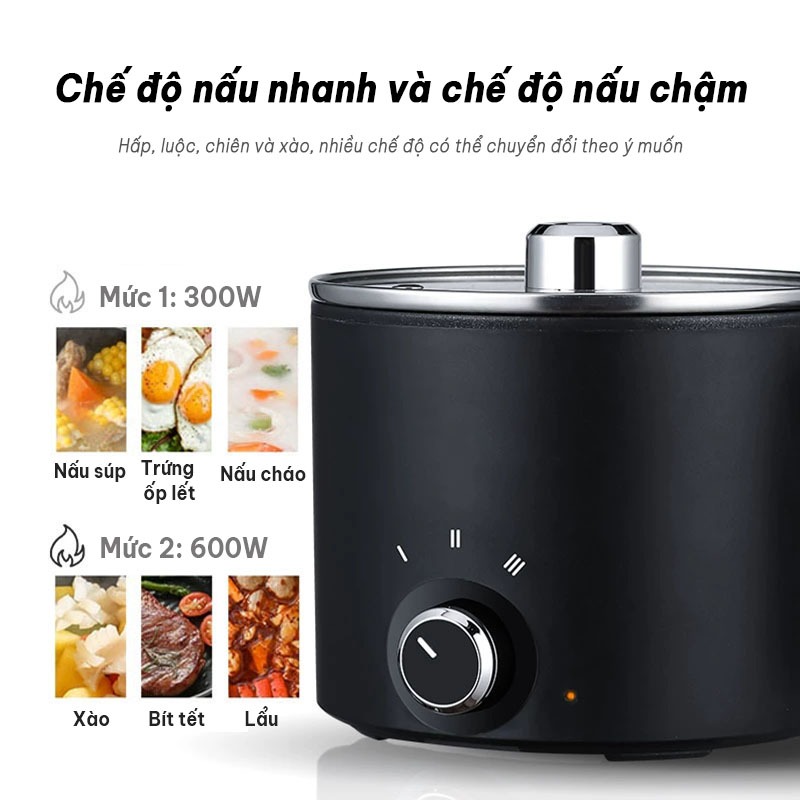 【Bảo hành 3 năm】- Nồi Lẩu Điện Đa Năng 1.8 Lít -Nồi Điện Nấu Mì Đa Năng Kèm Xửng Hấp -3 Mức Nhiệt