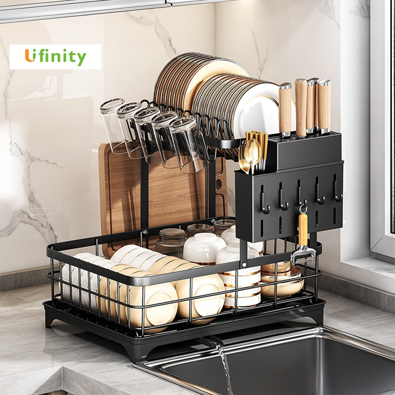 Lifinity Giá Để Bát Đĩa 2 Tầng Thông Minh - Tích Hợp Móc Treo Cốc, Giá Đũa & Khe Dao, Gấp Gọn Tiện Lợi
