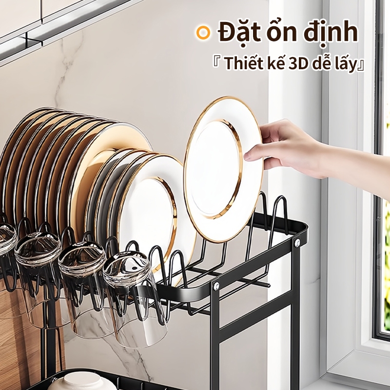 Lifinity Giá Để Bát Đĩa 2 Tầng Thông Minh - Tích Hợp Móc Treo Cốc, Giá Đũa & Khe Dao, Gấp Gọn Tiện Lợi