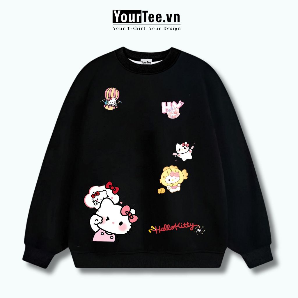 [ÁO SWEATER BRAND] Áo Sweater Nỉ Bông 350GSM Cotton100%, Áo In HELLO KITTY  YT New 06 + CÓ HỘP