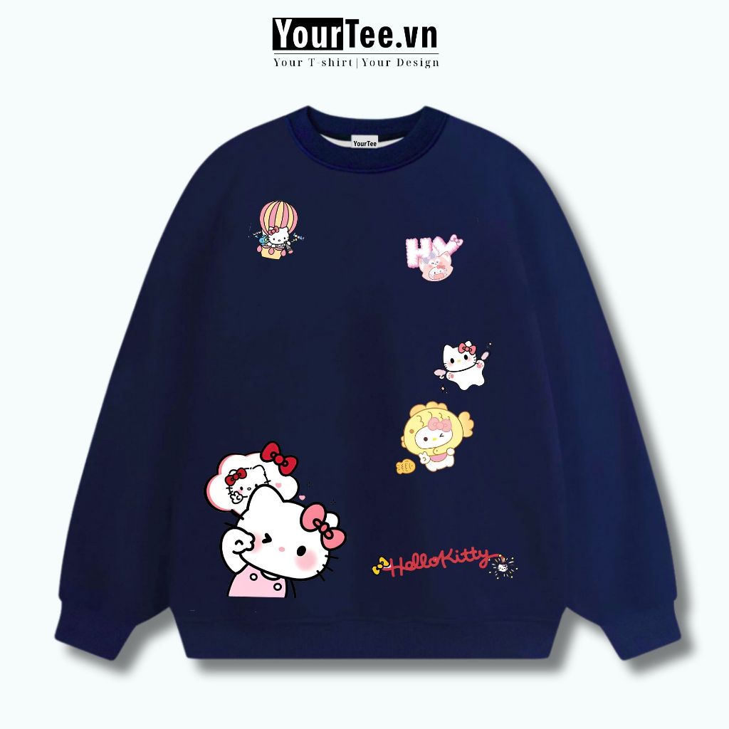 [ÁO SWEATER BRAND] Áo Sweater Nỉ Bông 350GSM Cotton100%, Áo In HELLO KITTY  YT New 06 + CÓ HỘP