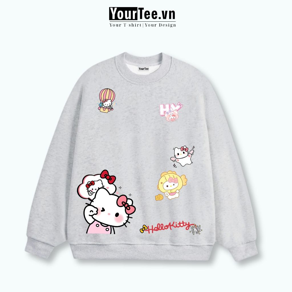 [ÁO SWEATER BRAND] Áo Sweater Nỉ Bông 350GSM Cotton100%, Áo In HELLO KITTY  YT New 06 + CÓ HỘP