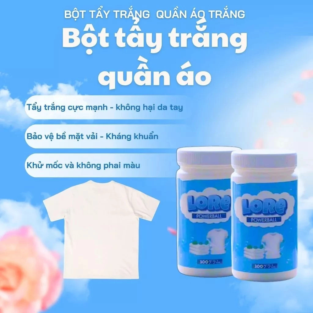 Bột Tẩy Trắng Quần Áo Thần Thánh LORE Làm Sạch Vải Ố Vàng Vết Bẩn Khó Giặt An Toàn Không Phai Màu