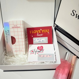 (SWL shimang pcu) Combo hộp túi quà tặng bạn gái gồm son, nước hoa và thẻ cào yêu, quà tặng sinh nhật, noel, valentine..
