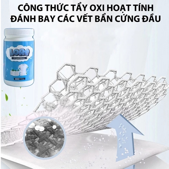 Bột Tẩy Trắng Quần Áo Thần Thánh LORE Làm Sạch Vải Ố Vàng Vết Bẩn Khó Giặt An Toàn Không Phai Màu