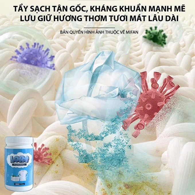 Bột Tẩy Trắng Quần Áo Thần Thánh LORE Làm Sạch Vải Ố Vàng Vết Bẩn Khó Giặt An Toàn Không Phai Màu