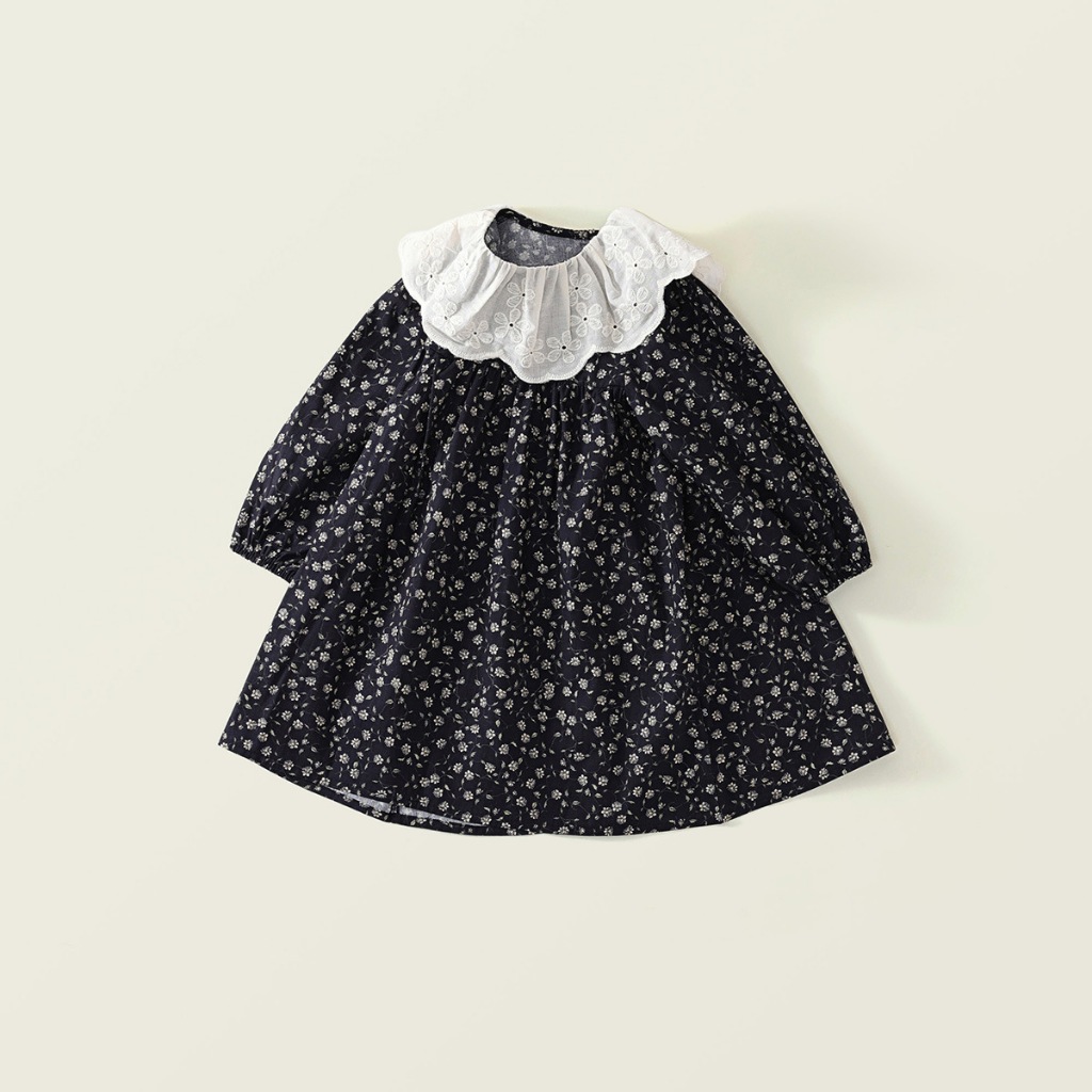 Váy Công Chúa Bé Gái Phong Cách Cổ Điển Hania Kids, Họa Tiết Hoa Nhí, Tay Dài, Chất Liệu Mềm Mại