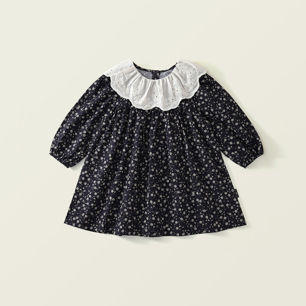 Váy Công Chúa Bé Gái Phong Cách Cổ Điển Hania Kids, Họa Tiết Hoa Nhí, Tay Dài, Chất Liệu Mềm Mại