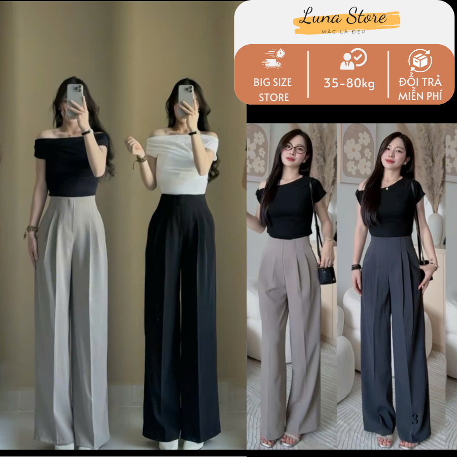 {Big size cao cấp}Quần ống rộng nữ cạp liền lưng cao vải GOLD NHẬT rũ ...