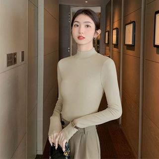 Áo giữ nhiệt nữ cổ lọ thấp tròn tay dài mùa đông chất bozip dày trắng đen nâu ôm body GN001