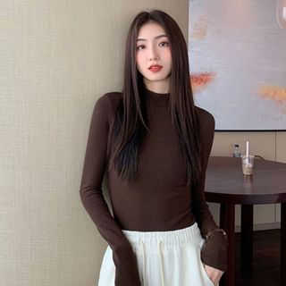 Áo giữ nhiệt nữ cổ lọ thấp tròn tay dài mùa đông chất bozip dày trắng đen nâu ôm body GN001