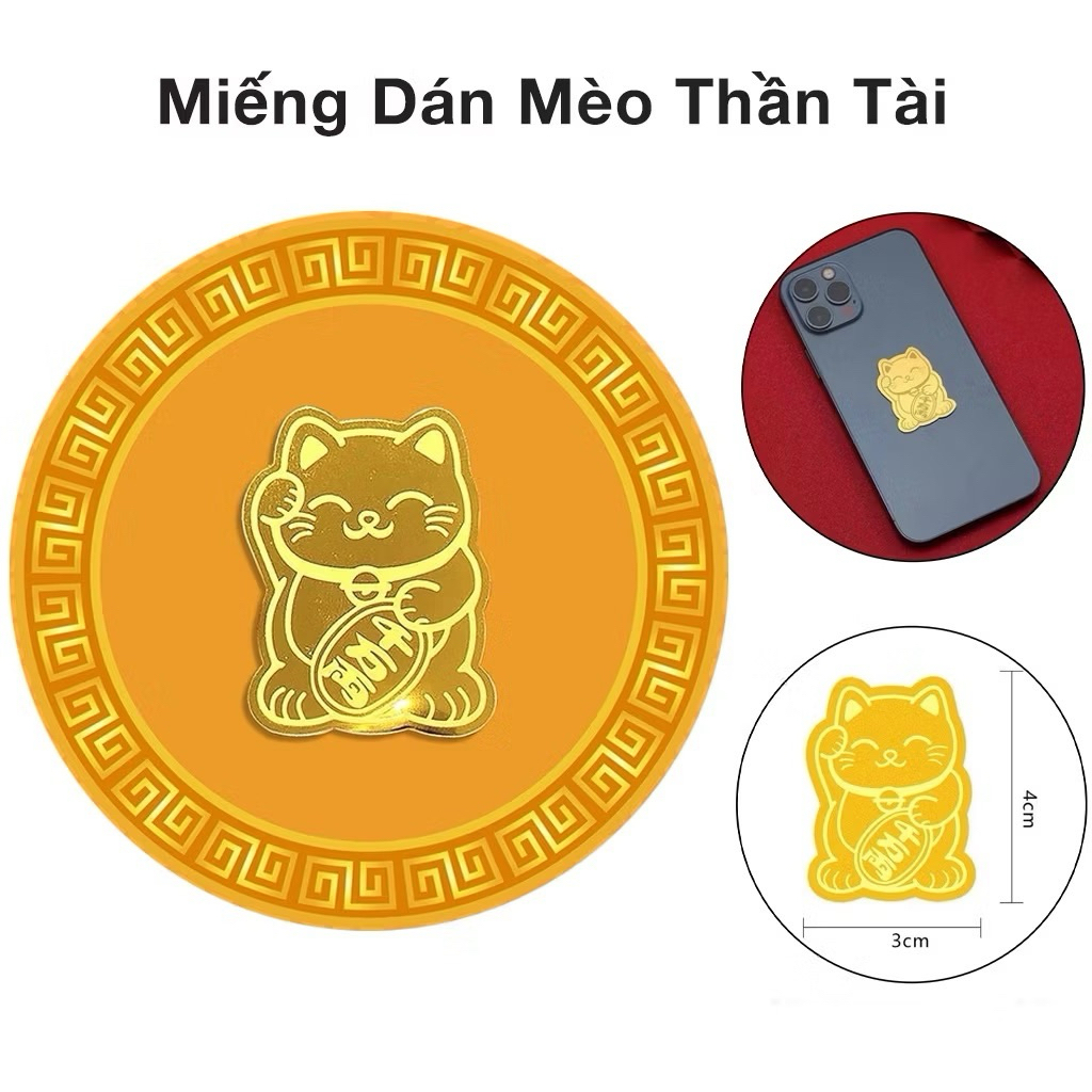 combo 20 Miếng dán Mèo Thần Tài mạ vàng cao cấp mang lại may mắn và tài lộc