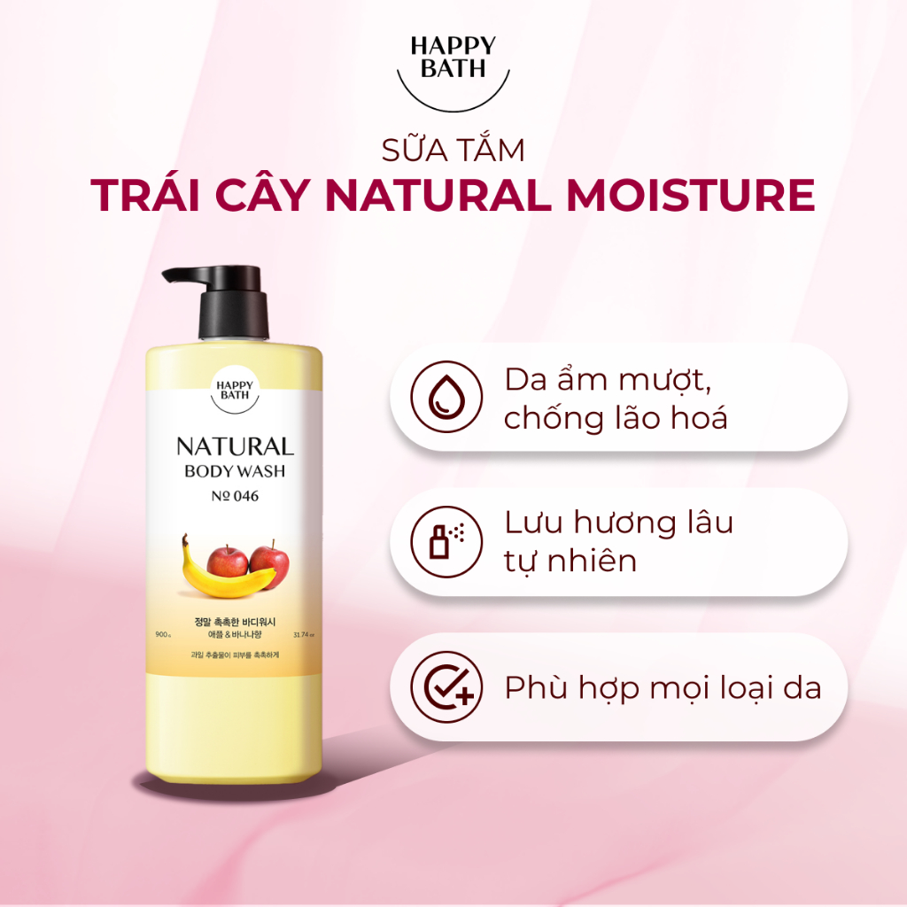 Sữa Tắm Happy Bath Natural  Sữa Tắm Dưỡng Trắng Cho Da Nhạy Cảm Hương Hoa Quả  An Toàn Cho Cả Mẹ Bầu Và Em Bé 900G