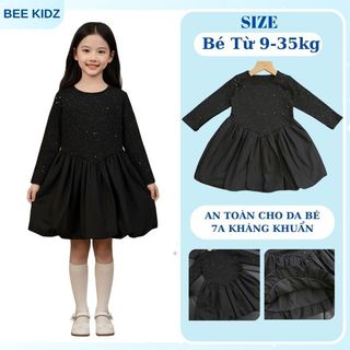 Váy Cho Bé Gái, Váy Dài Tay Cho Bé Gái Thiết Kế Cổ Tròn Chân Váy Bí Xinh Xắn Chất Liệu Cotton Mềm