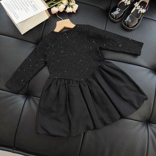 Váy Cho Bé Gái, Váy Dài Tay Cho Bé Gái Thiết Kế Cổ Tròn Chân Váy Bí Xinh Xắn Chất Liệu Cotton Mềm
